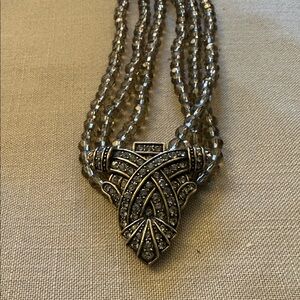 Heidi Daus triple strand gray rhinestone statement necklace